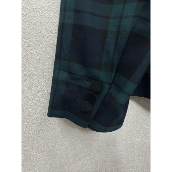 Talbots Blazer Jacket 14 P Petite Wool Blend Tartan Green Navy Plaid Velvet Trim - Picture 7 of 9